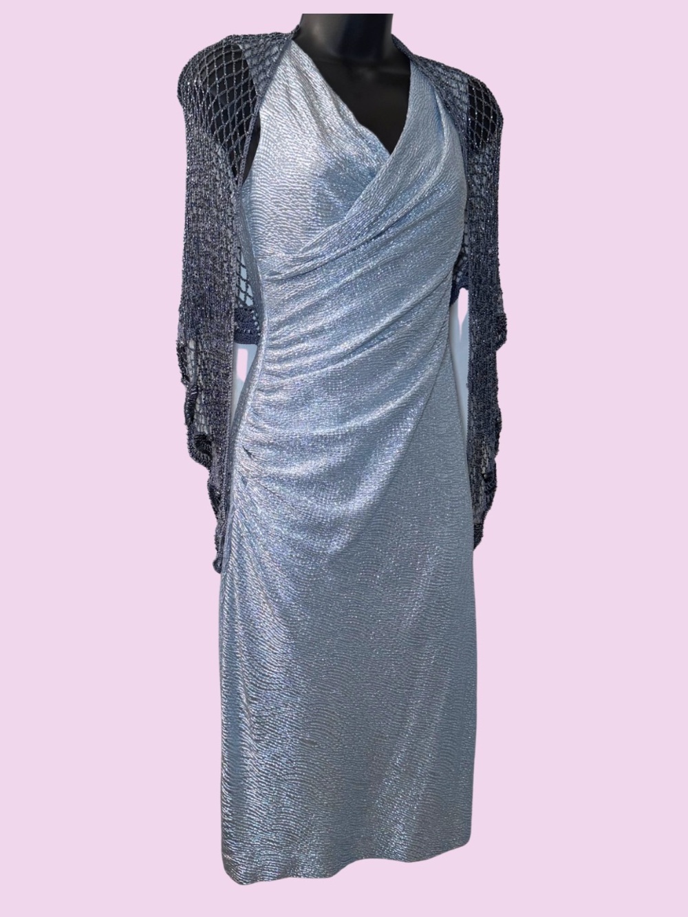 Vintage 2000’s Mermaid Core ~ Cache: Icy Blue + Silver Metallic Prom Dress